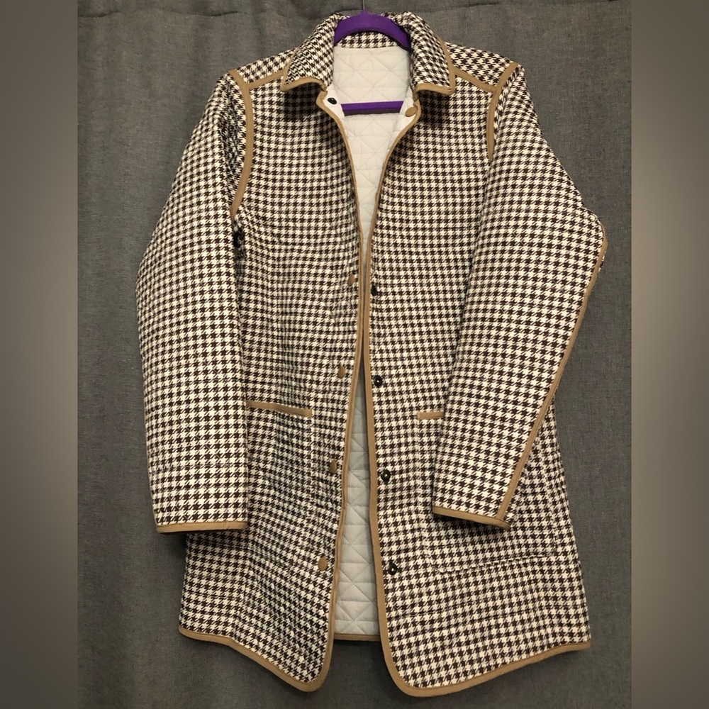 Lands' End Insulated Reversible Barn Coat Houndstooth Light Stone Brow Small New